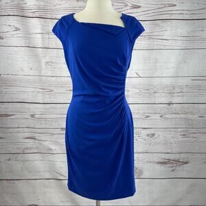 Calvin Klein blue ruched asymmetrical neckline size 10
